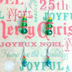 Mother and Daughter Christmas Tree earrings Swarovski Chrystals set